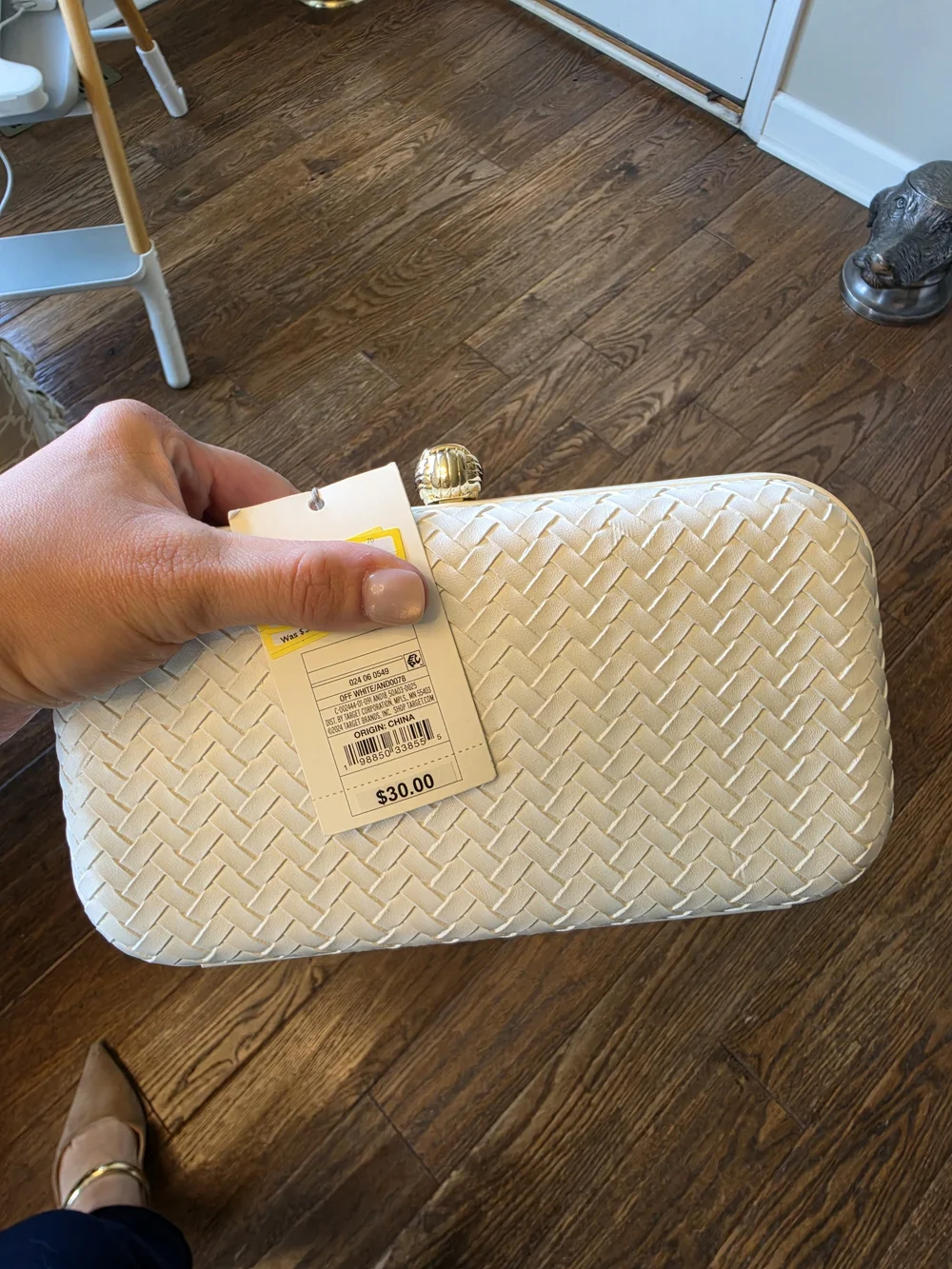 NWT A New Day Clutch Bag Womens Small White Faux Leather Chain Strap Basketweave